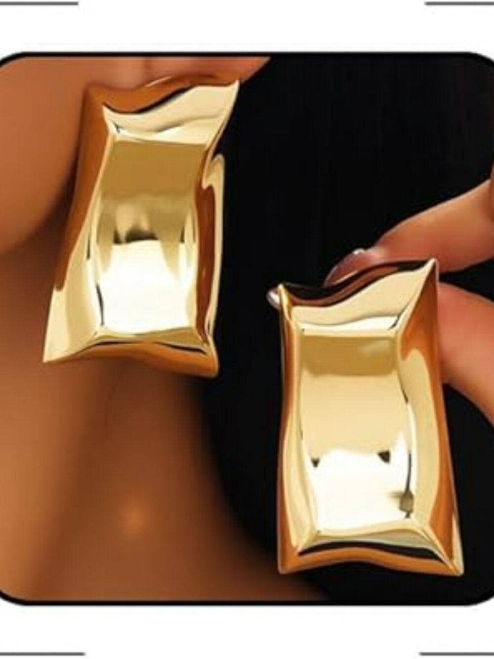 NEW Chunky Gold Statement Earrings‎ Stainless Steel Oversized Irregular Dangle